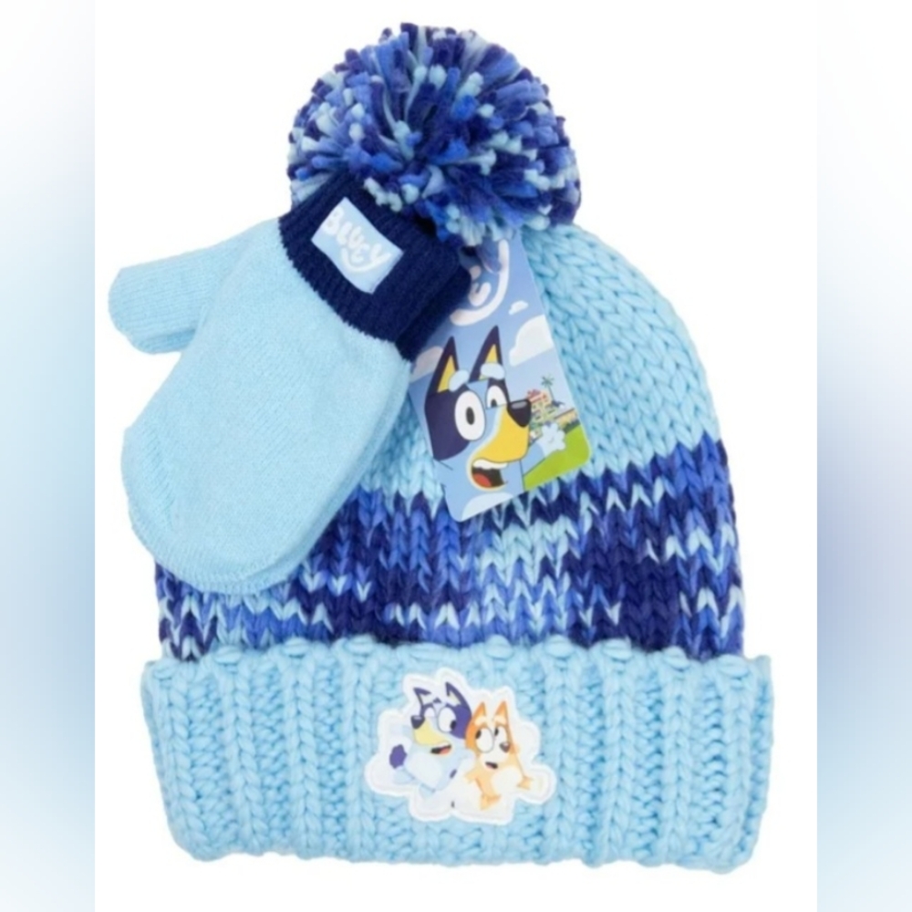 Toddler Bluey Chunky Knit Beanie With Mittens Set Bluey Christmas